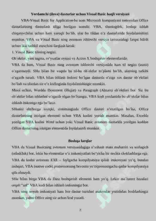 Vizual dasturlash (VBA) 2