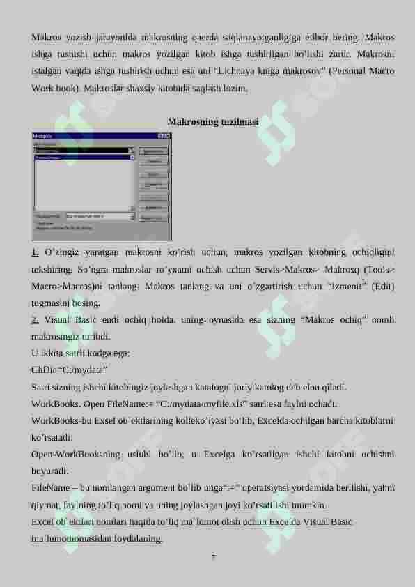 Vizual dasturlash (VBA) 7