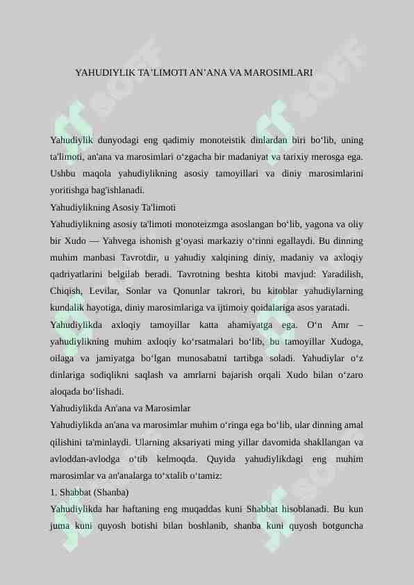 Yahudiylik taʼlimoti anʼana va marosimlari 1