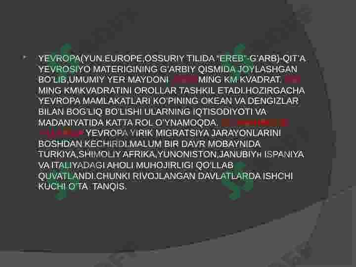 YEVROPA XALQLARI | 7-sinf jaxon tarixi fani darsligi asosida 4