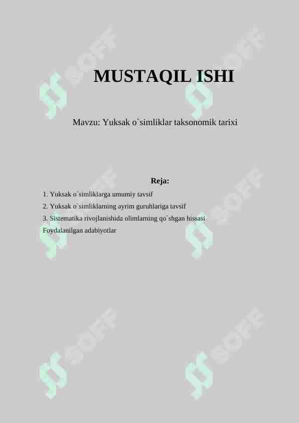 Yuksak o`simliklar taksonomik tarixi