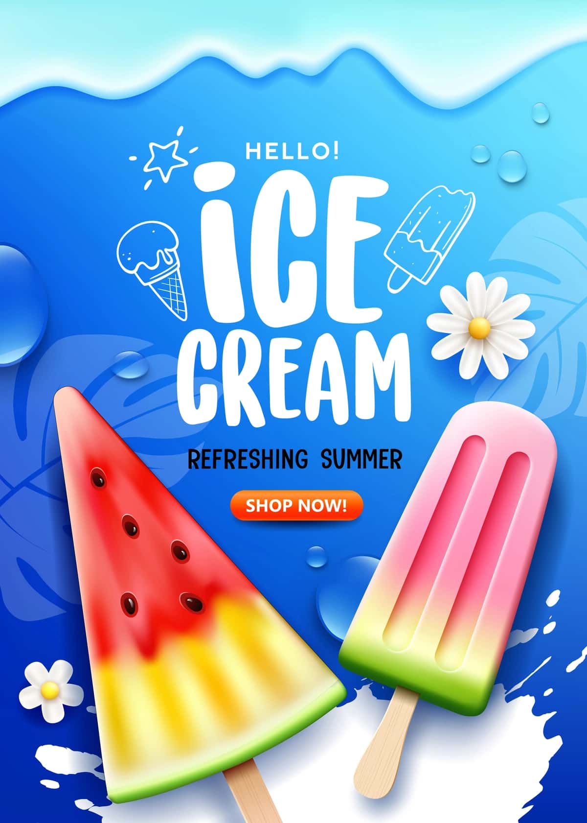 Muzqaymoq yozgi savdosi salqin shirin yangi ko'k plakat varaqasi foni | Ice cream summer sale cool sweet fresh blue poster flyer background 1