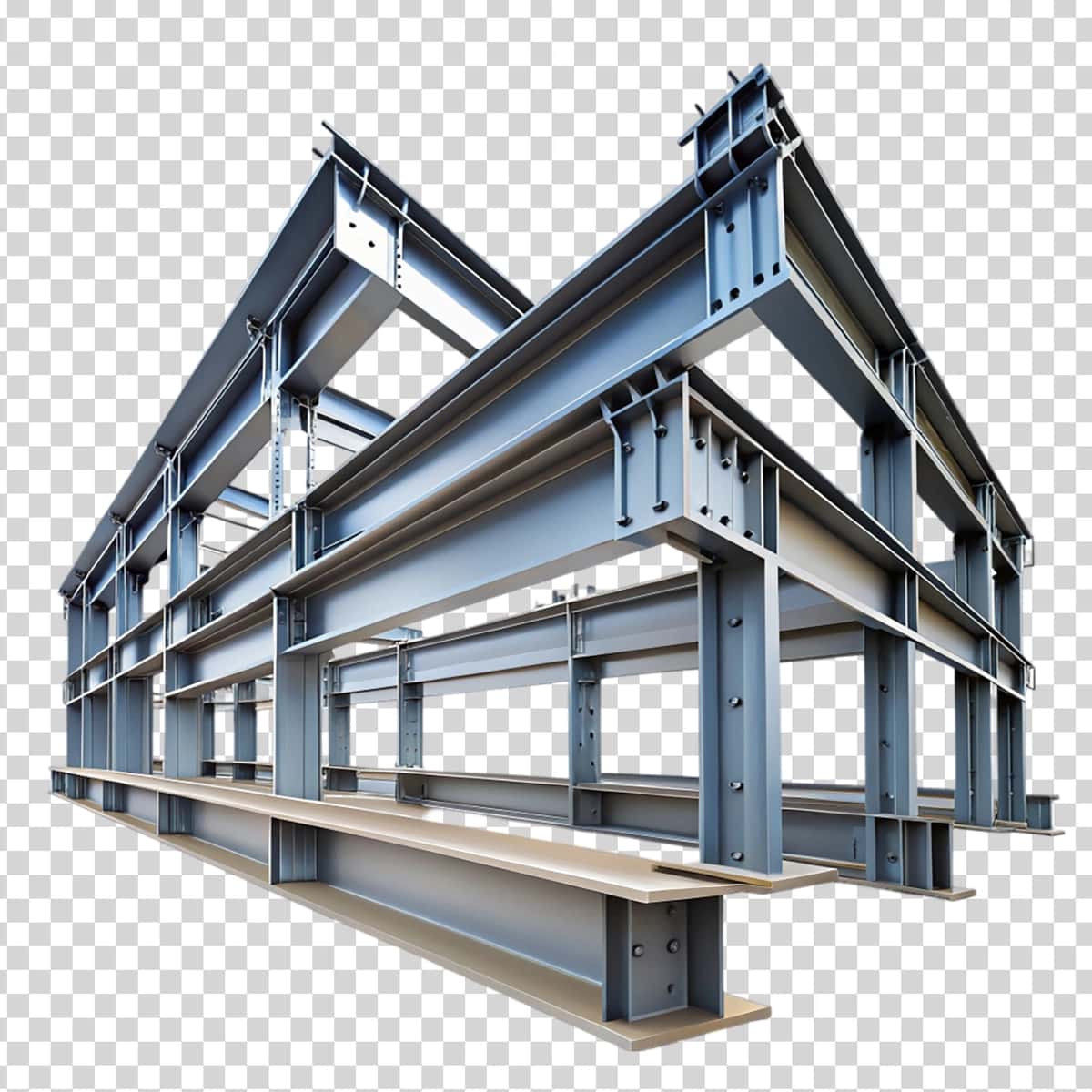 Moviy nurli metall bino shaffof fonni qo'llab-quvvatlaydi | Metal building with blue beams supports transparent background 1