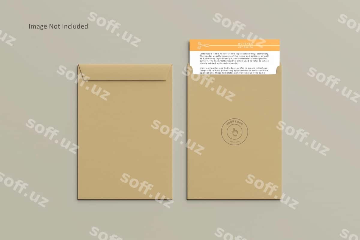 A4 varaq va konvert mockup | A4 paper with envelope mockup 1