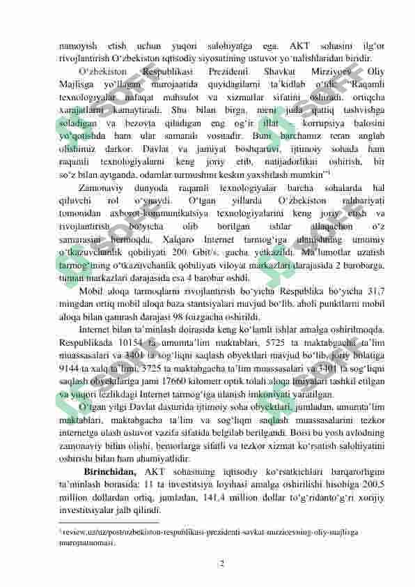 AXBOROT-KOMMUNIKATSIYA TEXNOLOGIYALARINING  IQTISODIYOTDAGI O‘RNI VA VAZIFALARI 2