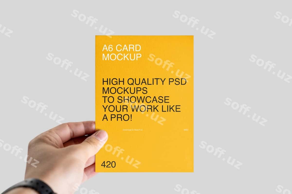 A6 varaqasi qo'l maketi | A6 leaflet hand mockup 1