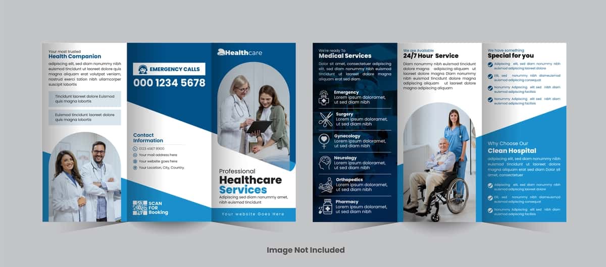 Professional tibbiy sog'liqni saqlash xizmatlari uch qatlamli broshyura dizayni | Professional medical healthcare services trifold brochure design 1