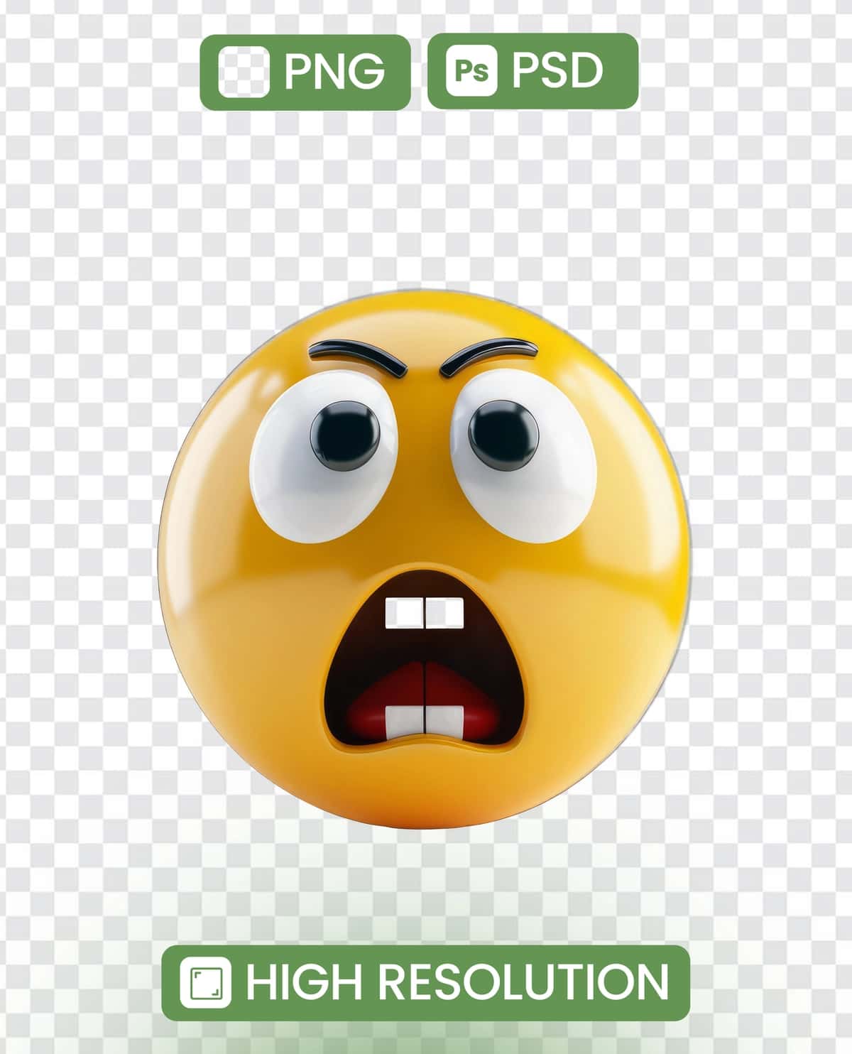 Qizil ko'zlari og'zi ochiq, sariq g'azablangan yuz | Yellow angry face with red eyes mouth open 1