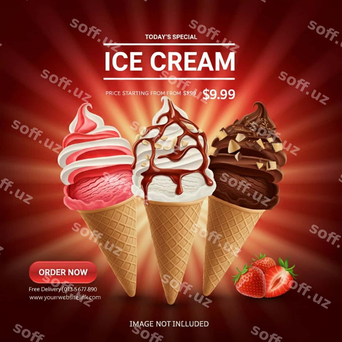 Reklama muzza qizil fon bilan | Ad ice cream with red background 1