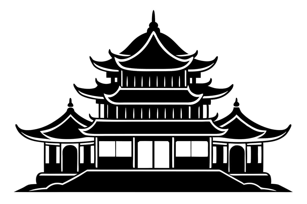 Xitoy uyi qora siluet oq fon xitoy milliy | Chinese house black silhouette white background chinese national 1