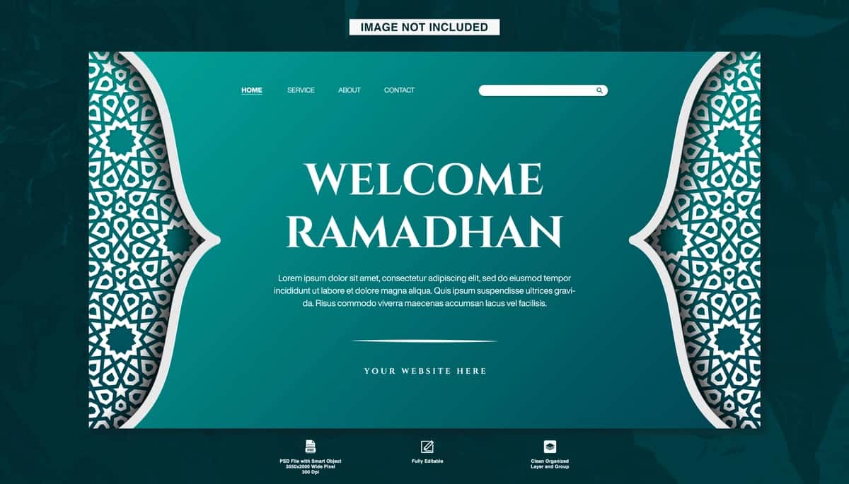 Xush kelibsiz Ramazon oyi ochilish sahifasi banner shablonining ko‘k gradient mavzusi | Welcome ramadhan landing page banner template blue gradient theme 1