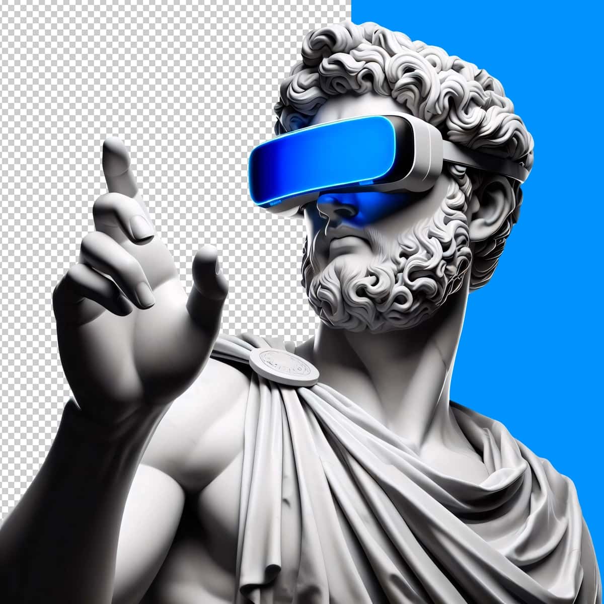 VR ko'zoynakli shaffof fondan foydalangan holda inson haykali | Human sculpture statue using vr glasses transparent background 1