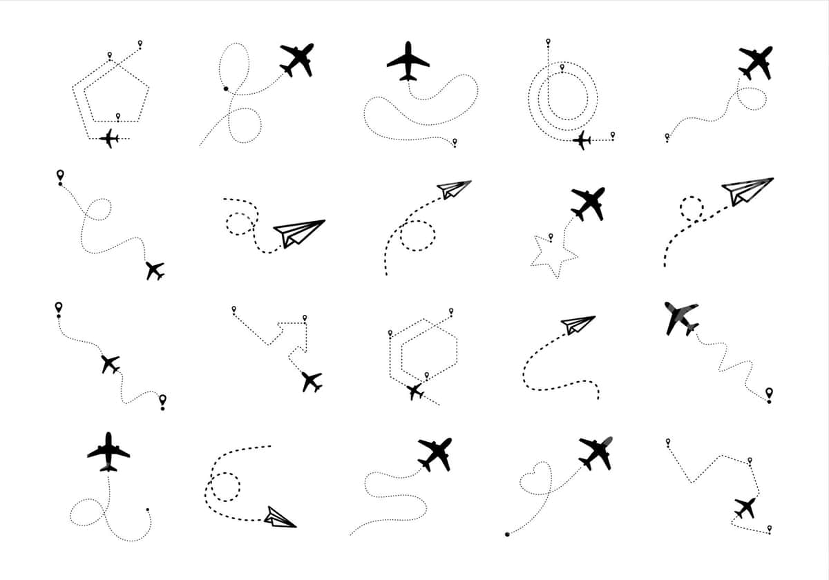 Samolyotning nuqta chiziqli elementlar to'plami | Airplane dotted line element set 1