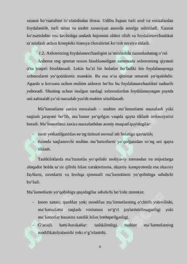 Axborotni foydalanuvchanligini ta’minlashda antivirus, IDS, IPS, TE vositalarining o‘rni. 6