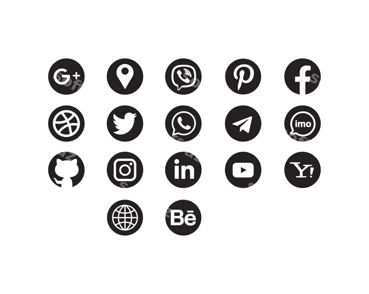 Barcha ijtimoiy tarmoqlar qora-oq ikonkalar to'plami | All social media black white icons set 1