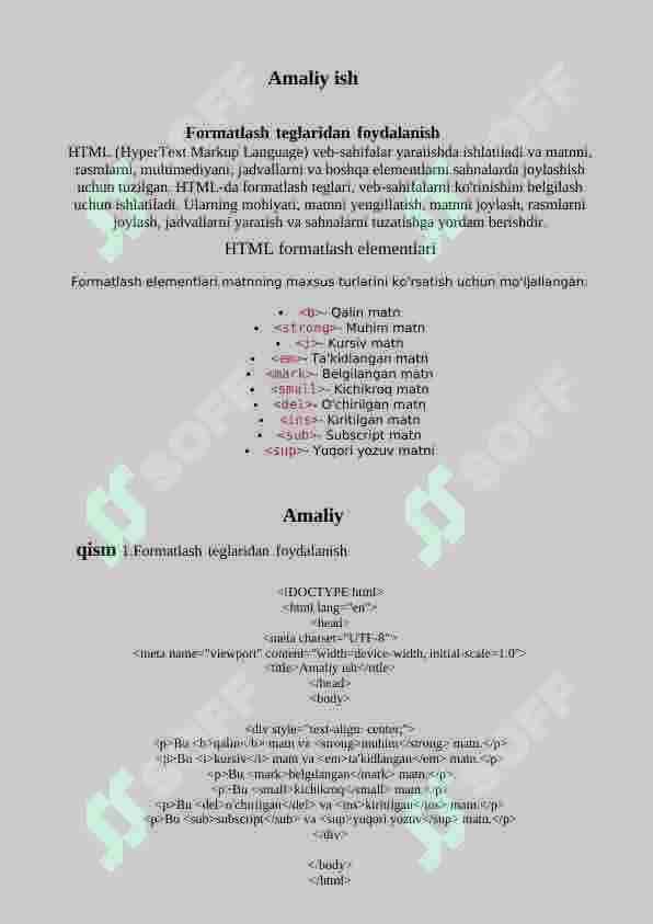 HTMLda Formatlash teglaridan foydalanish 2