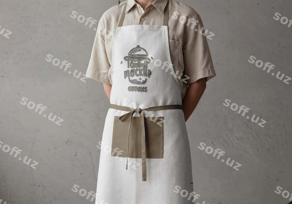 Yelka namunasi oshxona chizgilar bilan | Apron mockup with cooking doodles 1