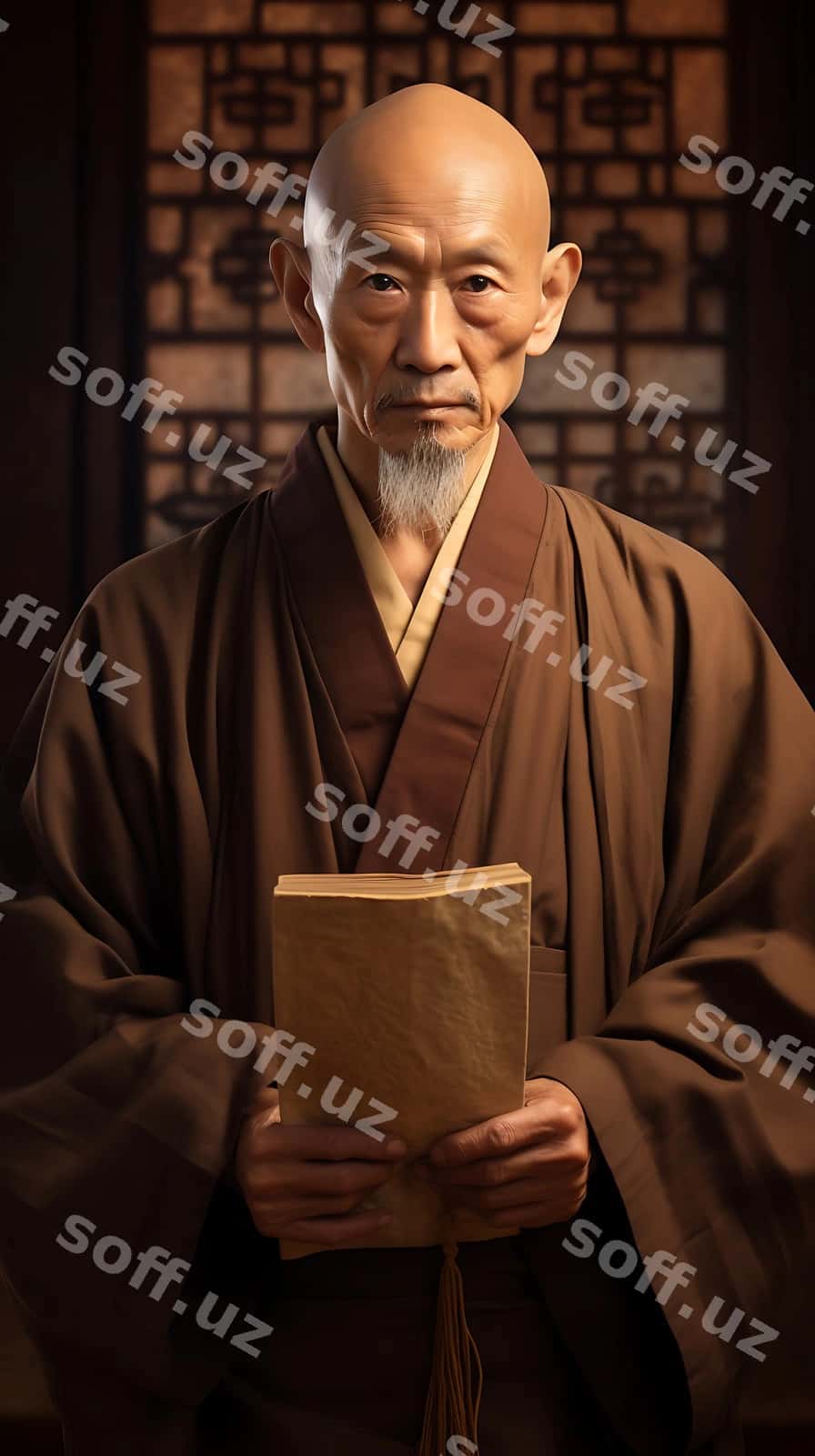 Arafed odam rohib libosini ushlab kitob | Arafed man monk robe holding book 1