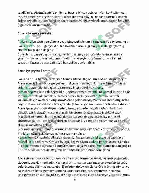 Milli sertifika sınavına hazırlık için tüm atasözler ve cevaplar 8