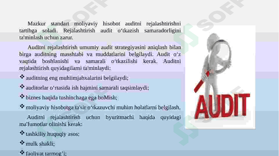 Auditni rejalashtrishninig bosqichlari 7