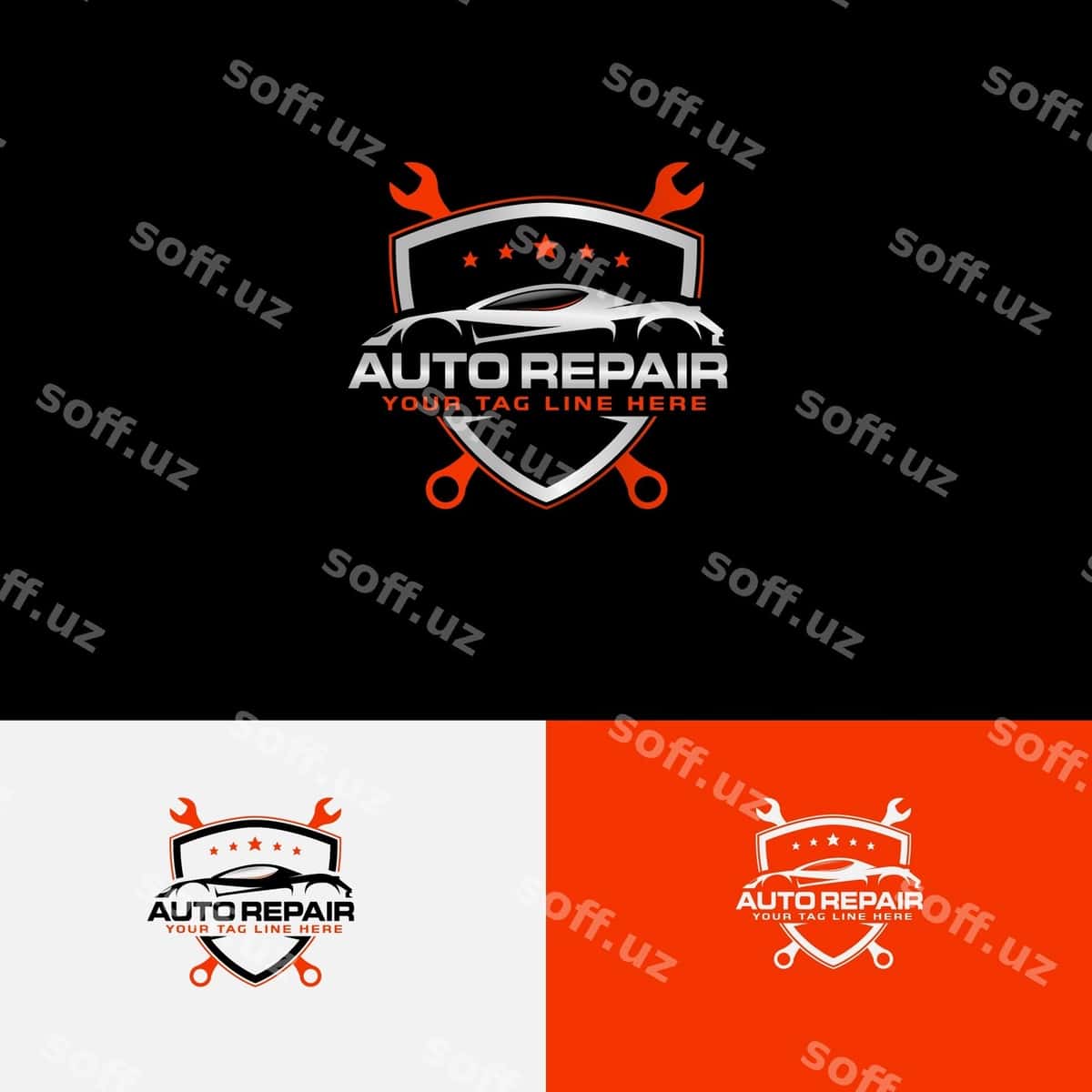 Avtomobil ta'mir logotipi mashina silueti bilan | Automotive repair logo with car outline 1