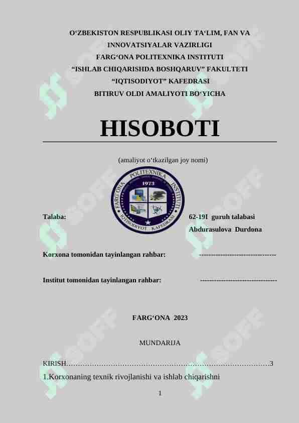 Azot amaliyot hisobot