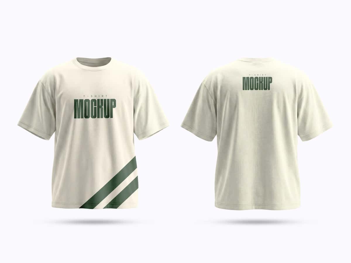 Oldindan orqa ko'rinishga ega haqiqiy kremli futbolka maketi | Realistic cream t shirt mockup with front back views 1