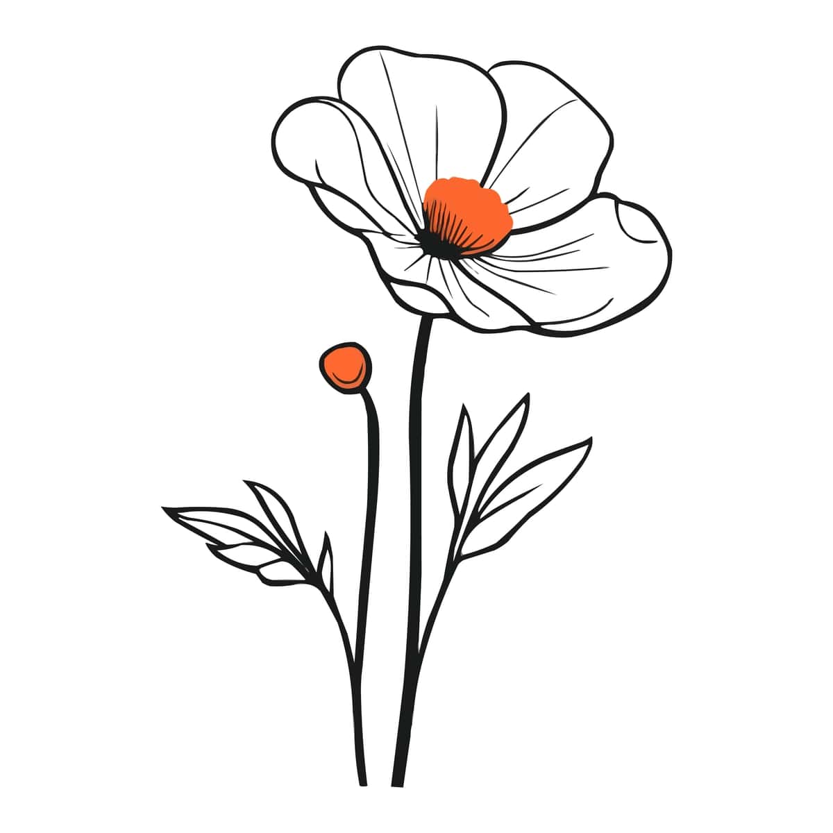 Apelsin markazi bilan vektor oddiy chizilgan gul | Vector simple drawing flower with orange center 1