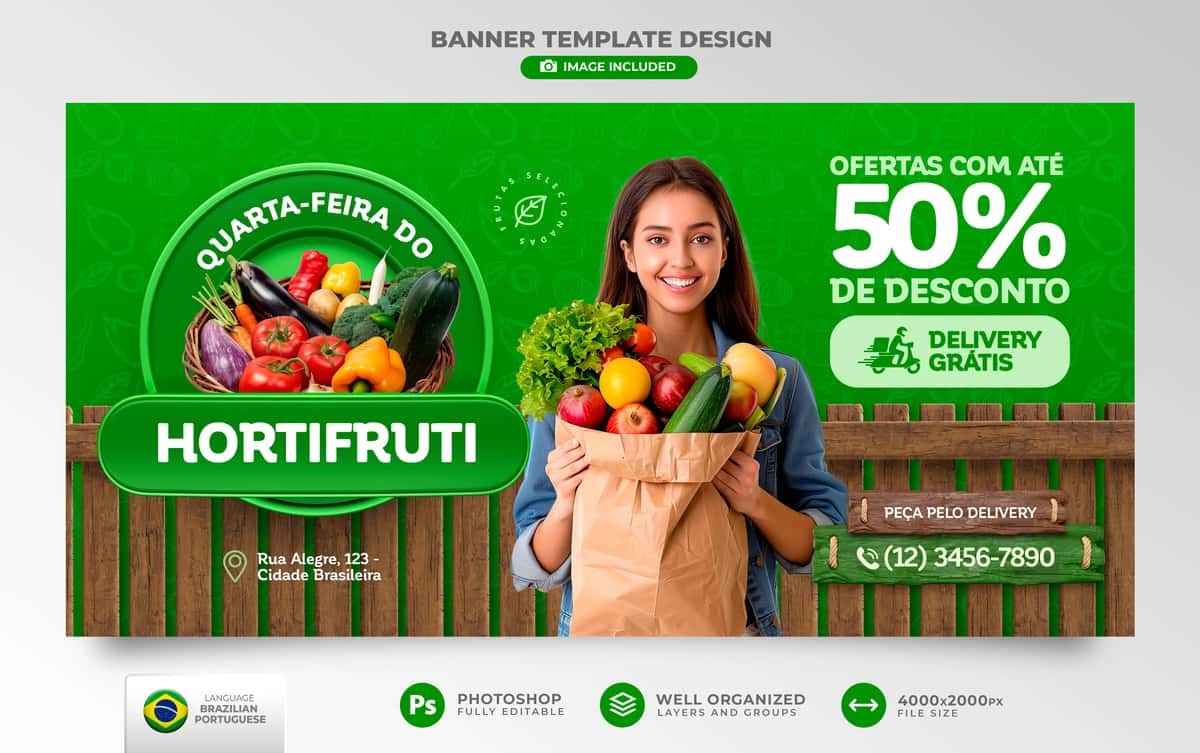 Hortifruti chorshanba banner shabloni Braziliya portugal veb-saytlari | Hortifruti wednesday banner template brazilian portuguese websites 1