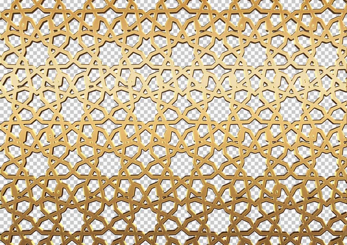 Shaffof qoplamali oltin islom geometrik bezak | Golden islamic geometric ornament with transparent overlay 1