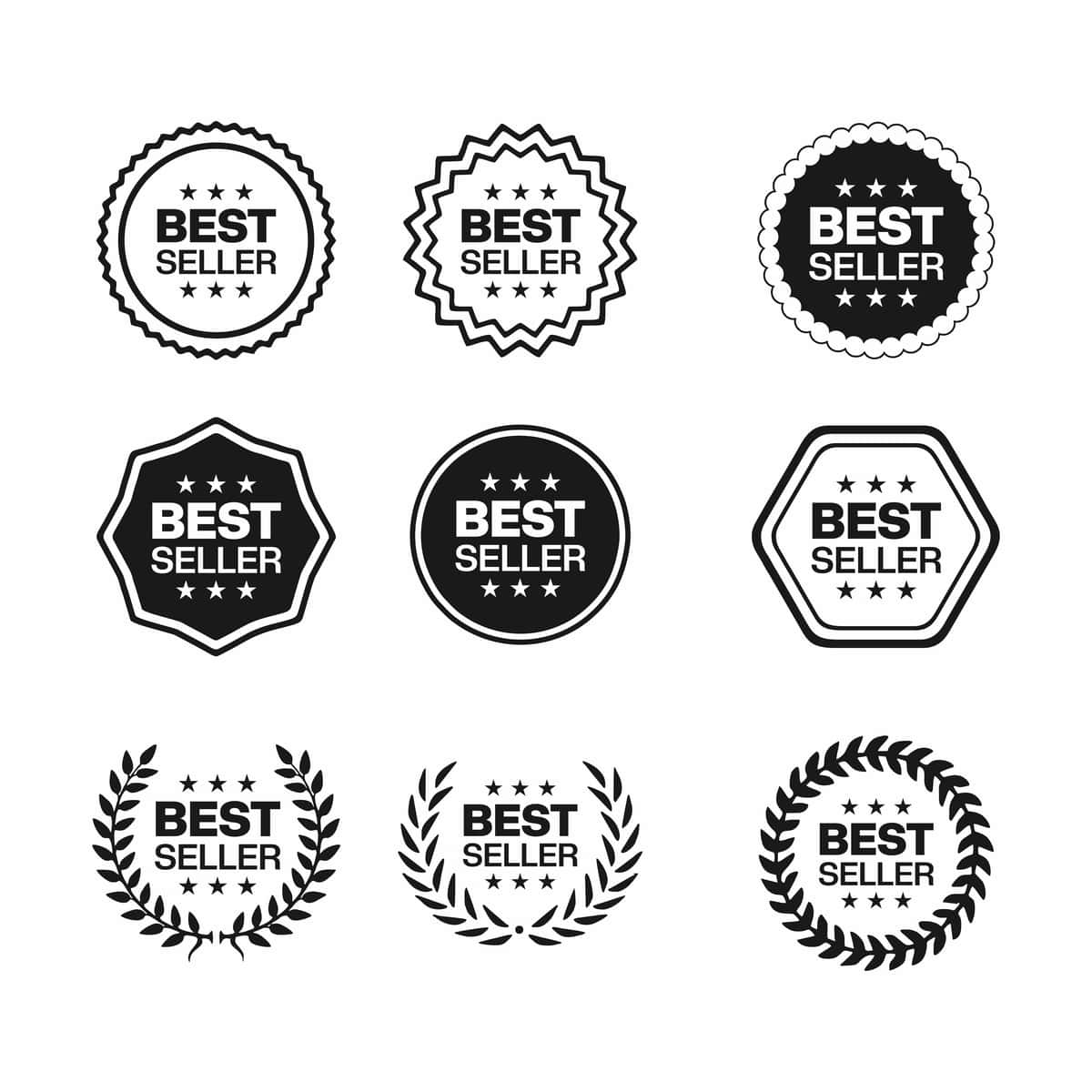 Eng ko'p sotiladigan qora oq timsol dizaynlarini o'rnating | Set black white best seller emblem designs 1