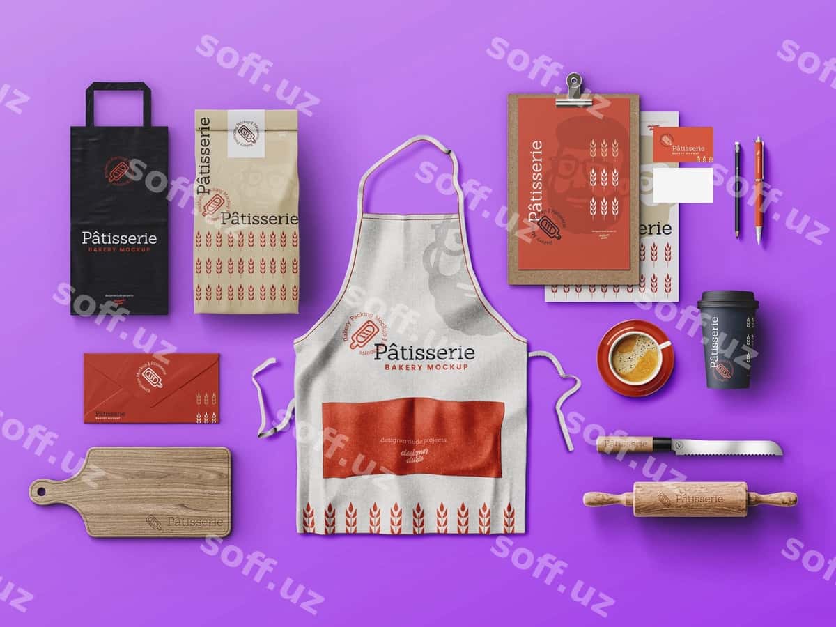 Nonvoyxona identifikatori maketi dizayn paketi | Bakery identity mockup design pack 1