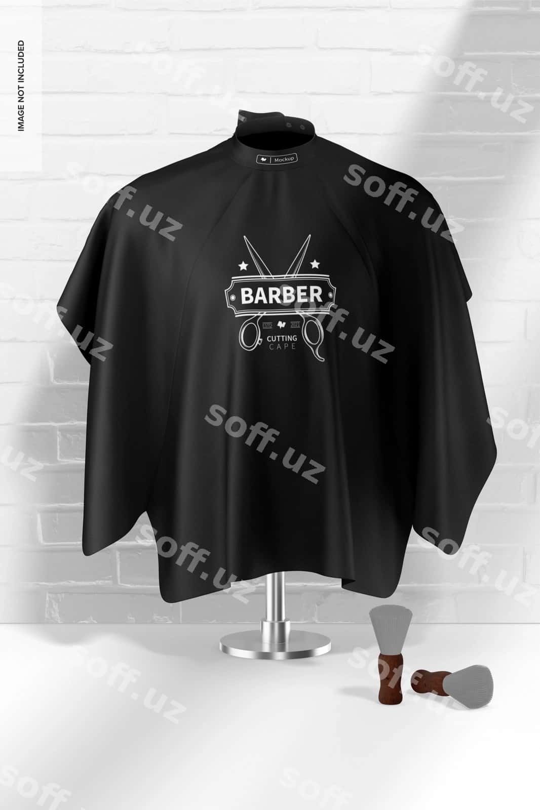 Soch ochuvchi kapyushon kesish namunasi old tomondan ko'rinish | Barber cutting cape mockup front view 1