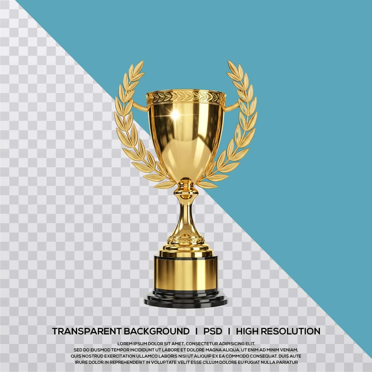 Oltin g'oliblar kubogi dafna gulchambari bilan 3D render | Golden winners trophy with laurel wreath 3d render 1