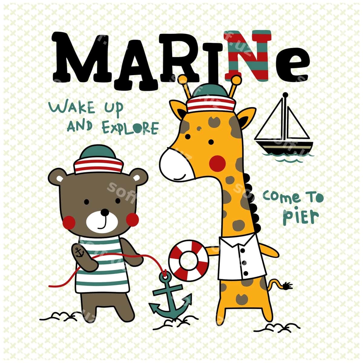 Ayiq jangir dengi gulbishke hayvon karykatur | Bear giraffe sailor funny animal cartoon 1