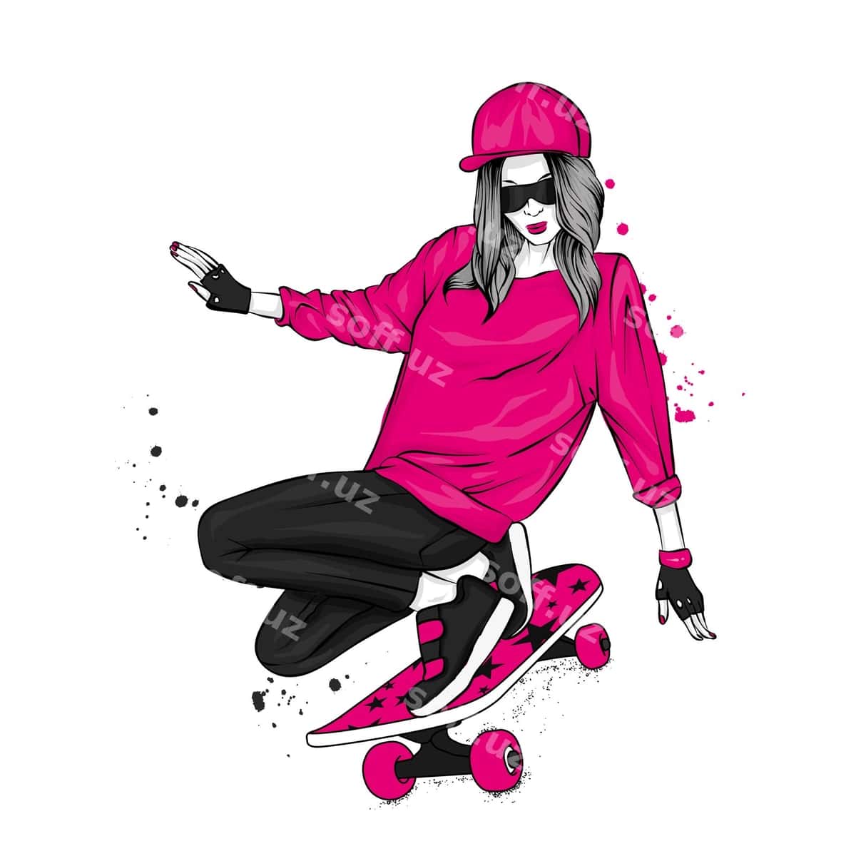 Chiroyli qiz skaytboard illustratsiyasi | Beautiful girl skateboard illustration 1