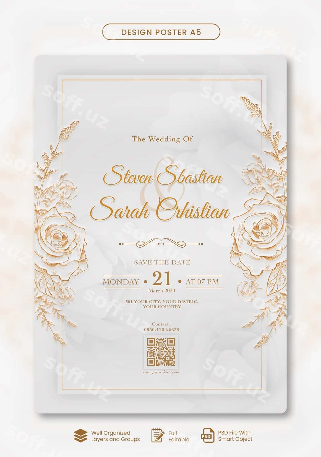 Chiroyli oltin gulli to'y taklifnomasi | Beautiful gold floral wedding invitation 1