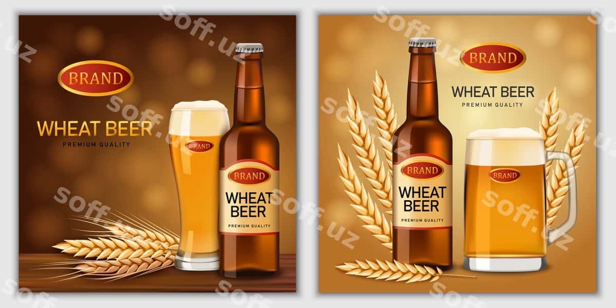 Pivo shishalari uchun shisha banner to'plami | Beer bottles glass banner set 1
