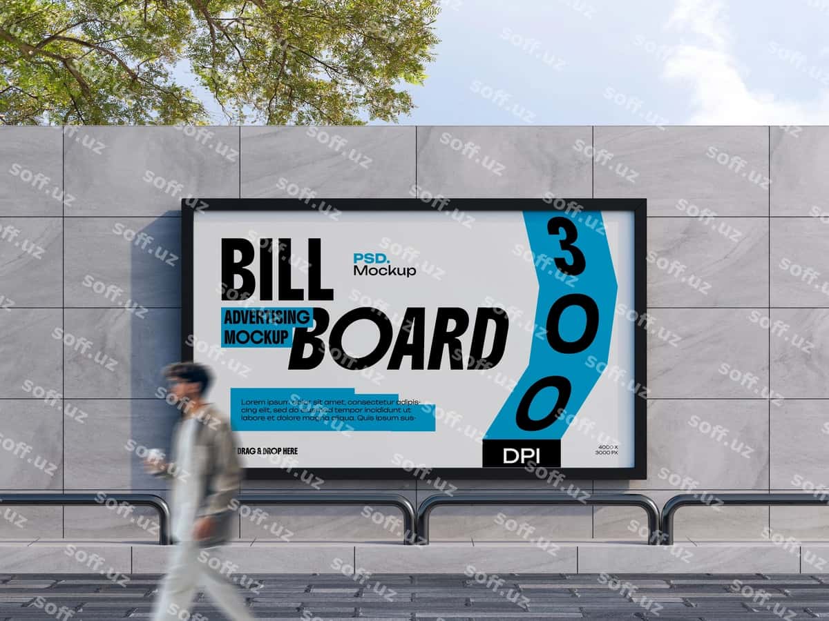 Shahar ko'chasi reklama taxtasi maketi | Billboard mockup urban street 1