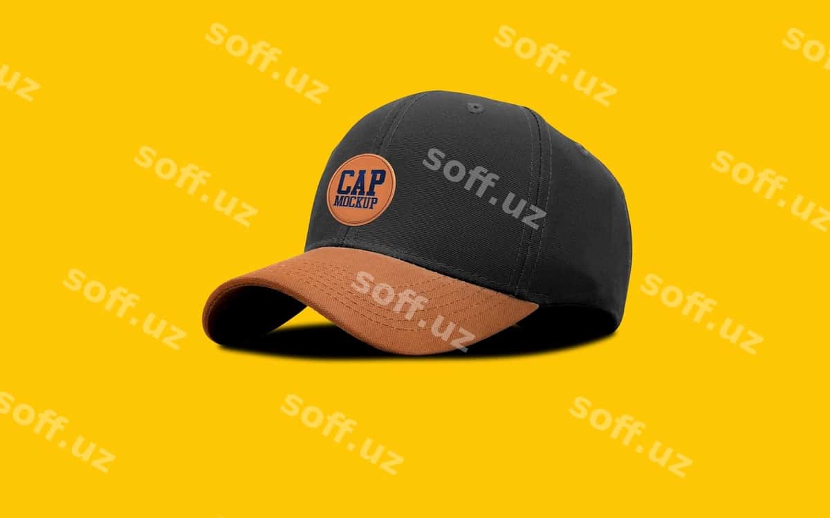 Qora jigarrang beysbol bosh kiyimi namunasi | Black brown baseball cap mockup 1