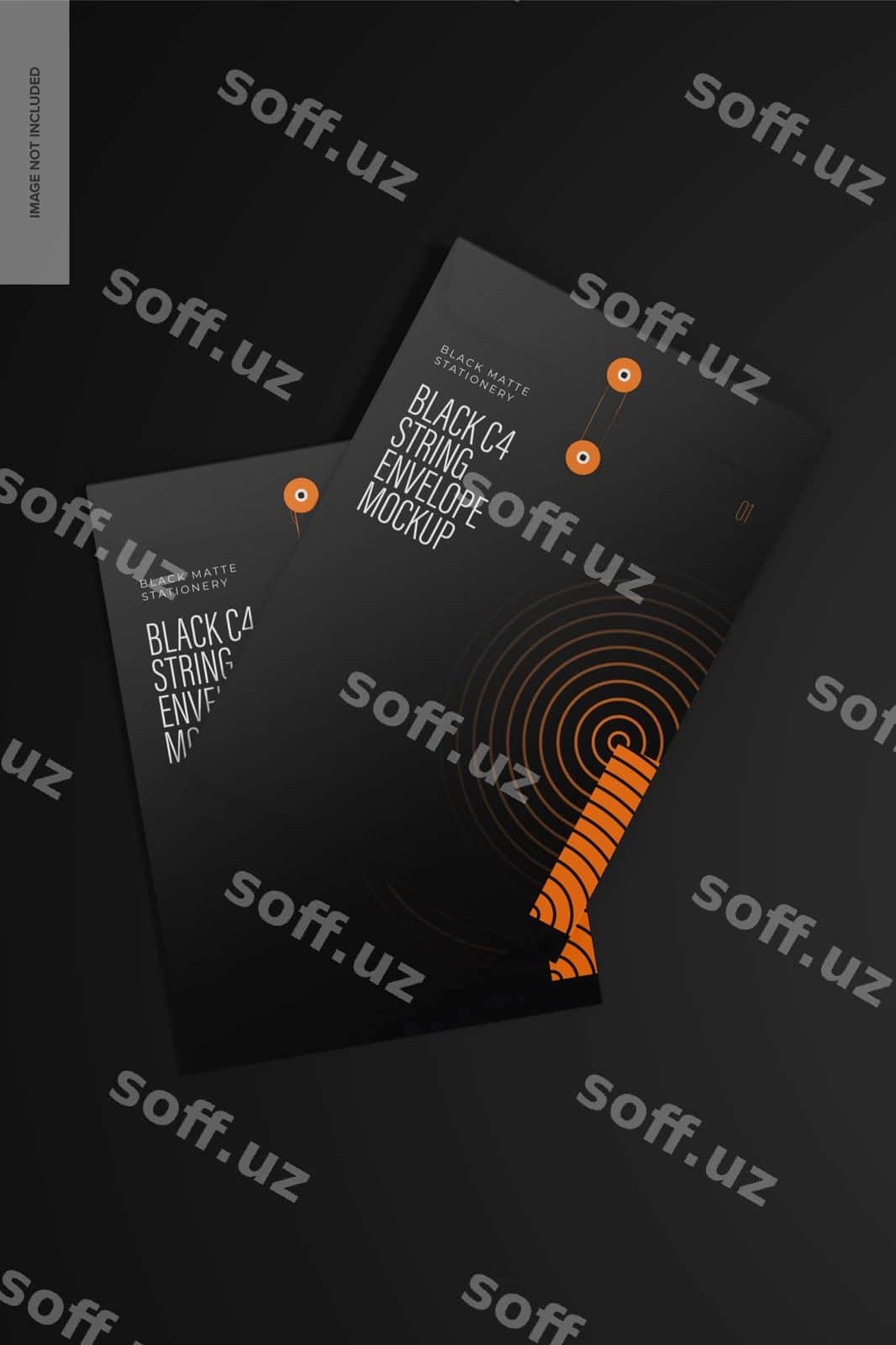 Qora C4 ip konvertlar namuna joylangan | Black c4 string envelopes mockup stacked 1