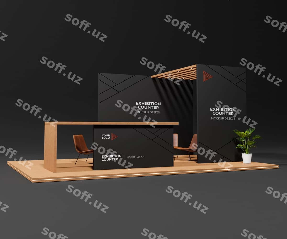 Qora ko'rgazma stend namuna dizayni | Black exhibition stand mockup design 1