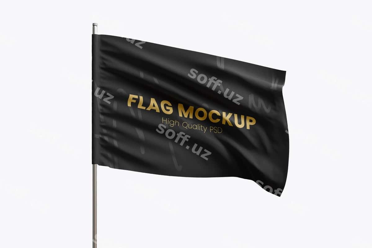Oltin matnli qora bayroq maketi | Black flag mockup with gold text 1