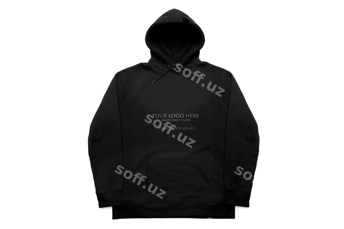 Qora halat izolyatsiya mockup old tomondan ko'rinish | Black hoodie isolate mockup front view 1