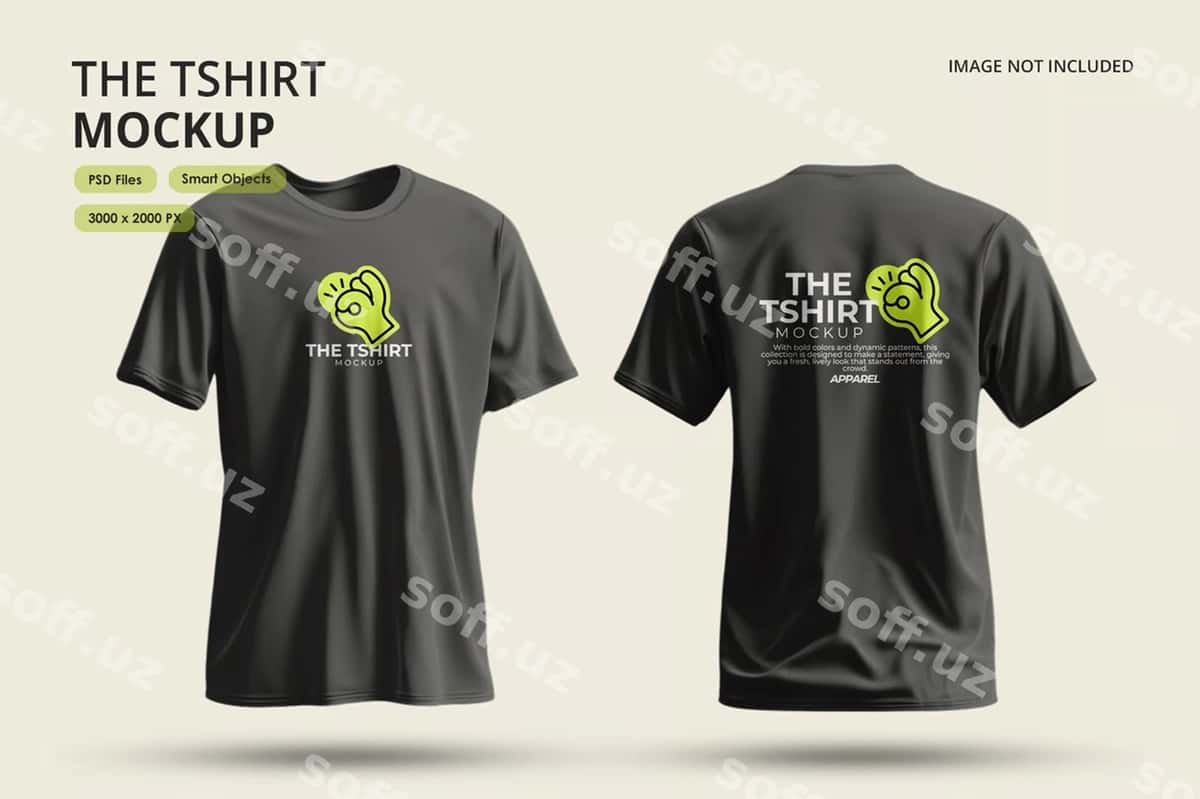 Qora futbolka maketi old tomondan orqadan | Black t shirt mockup front back views 1
