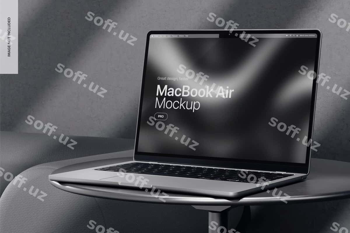 Qora va oq macbook havo maket stoli | Black white macbook air mockup table 1