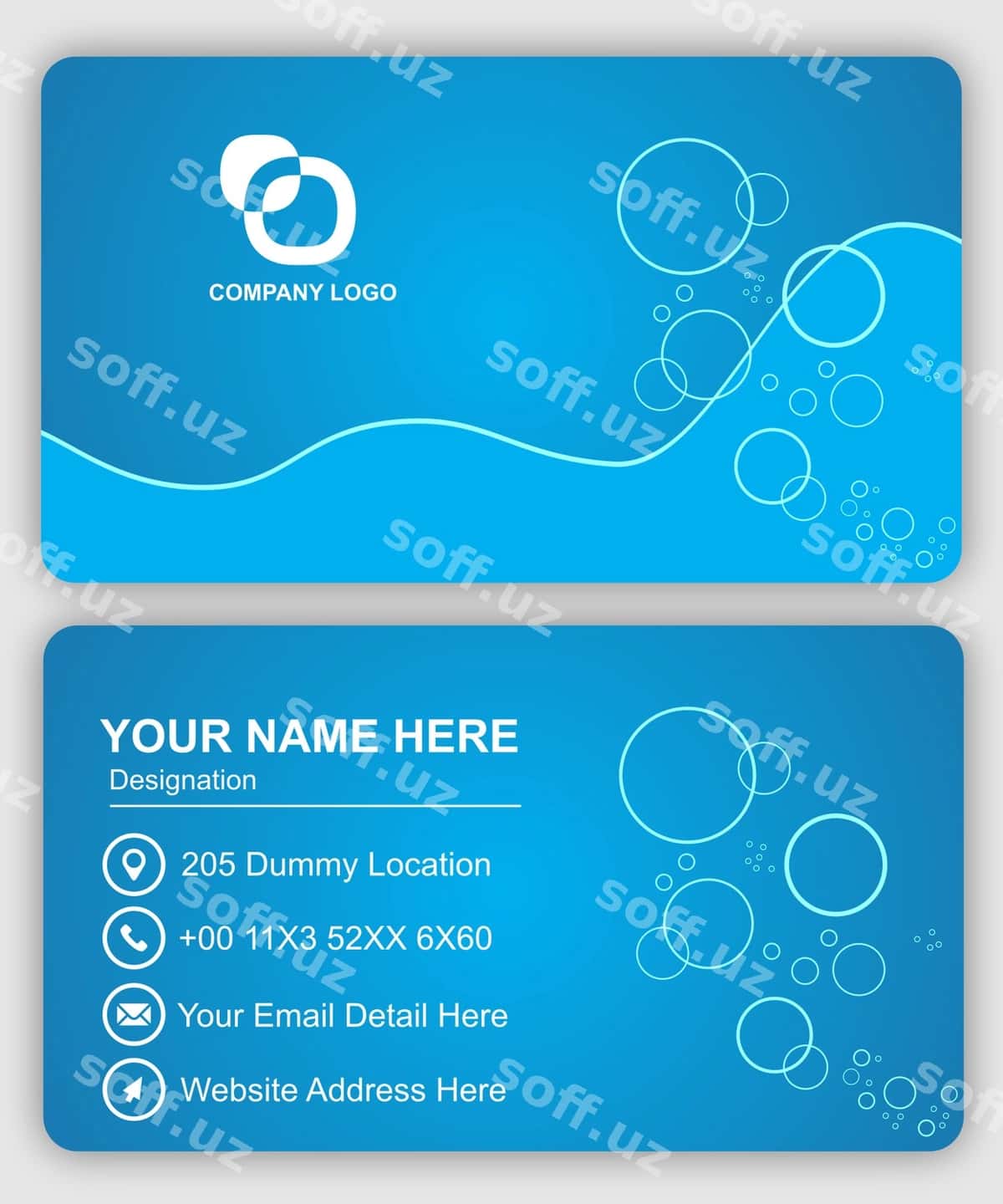 Ko'k biznes karta shabloni | Blue business card template 1