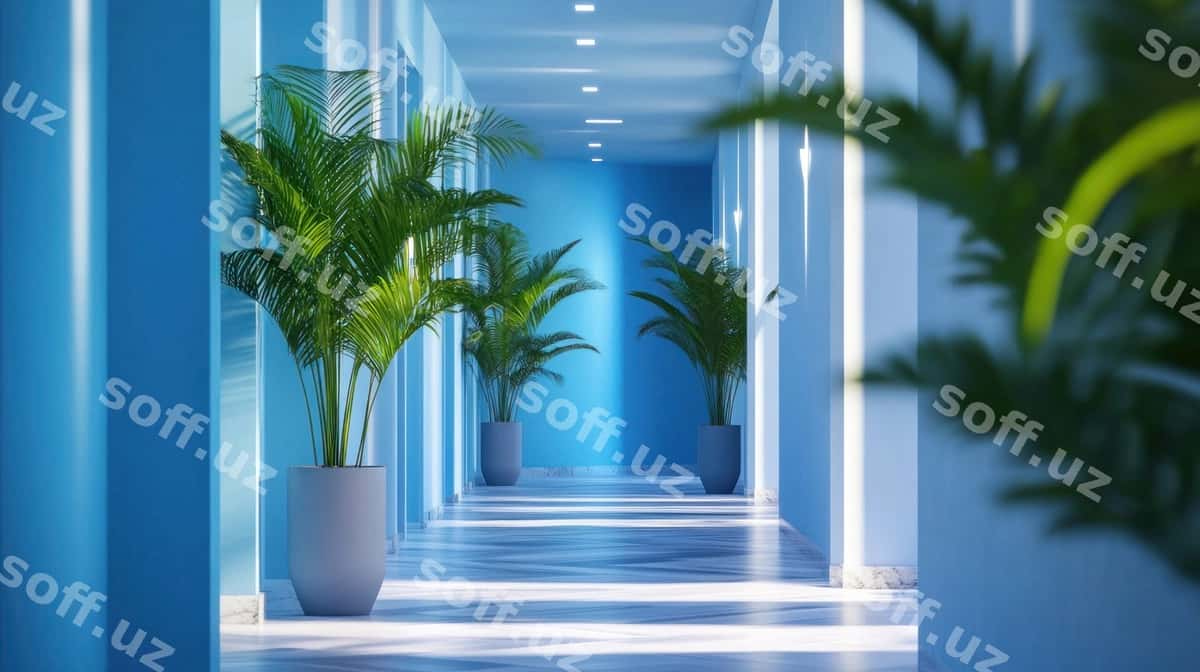 Ko'k kotarxona o'simliklar bilan | Blue hallway with plants 1