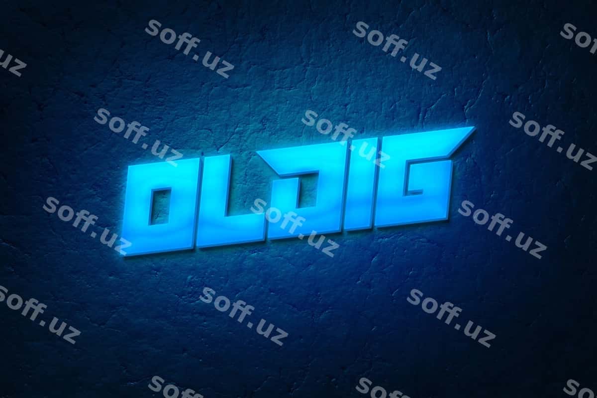 Ko'k neon logo namuna matn | Blue neon logo mockup text 1
