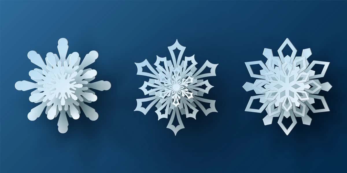 Vektorli to'plam oq Rojdestvo qog'ozidan kesilgan 3D qor parchasi soyasi ko'k bilan | Vector set white christmas paper cut 3d snowflake with shadow blue 1